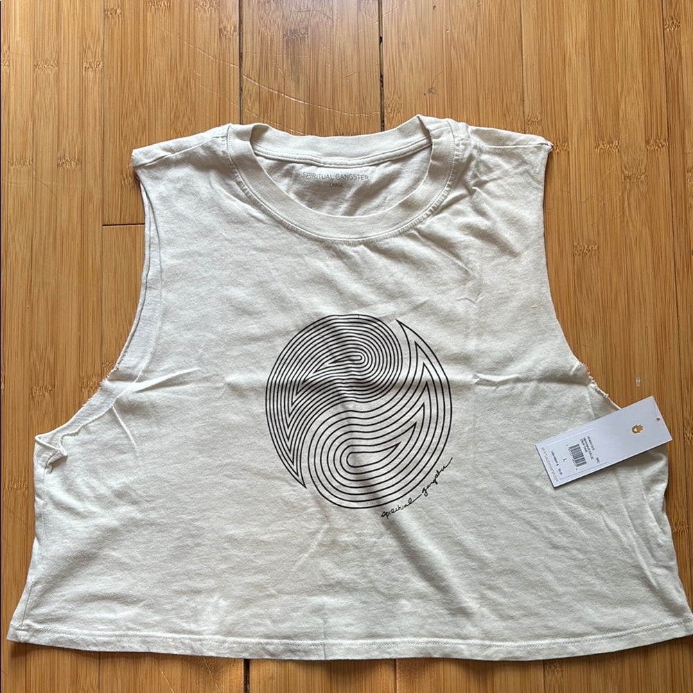 Spiritual Gangster Gray Graphic Muscle Tee Crop